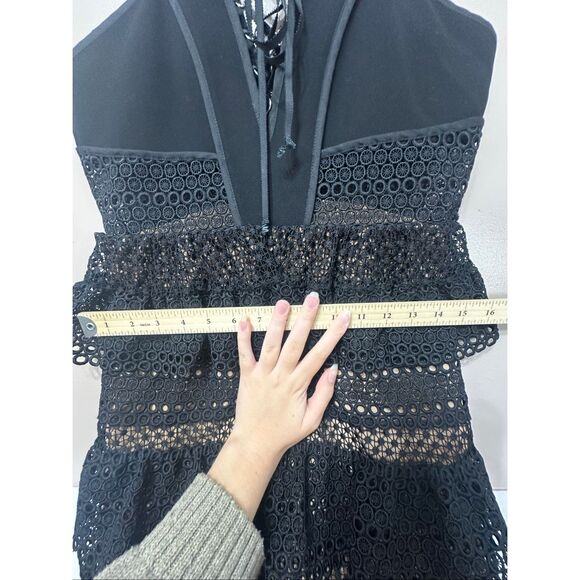 NWOT Self-Portrait Black Lace Up Ruffled Tiered Mini Dress Women's Size 8US - Picture 9 of 12